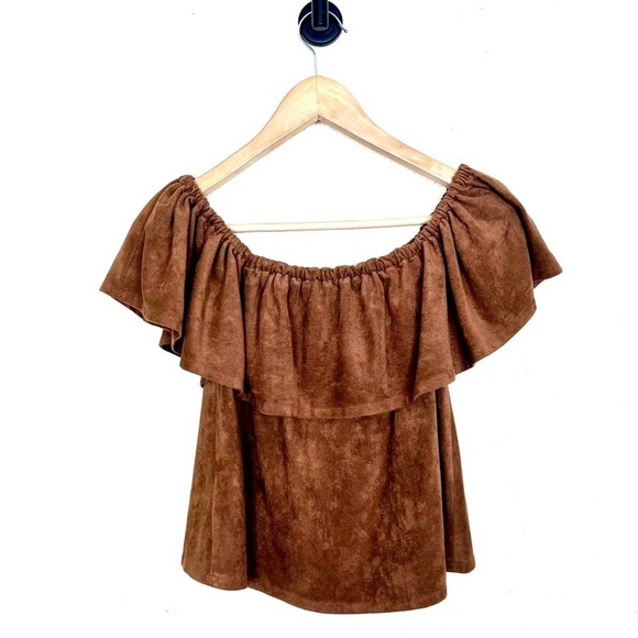 Cupcakes & Cashmere Womens Jennings Top in Butterscotch XSmall Brown Suede-Like - Picture 7 of 10